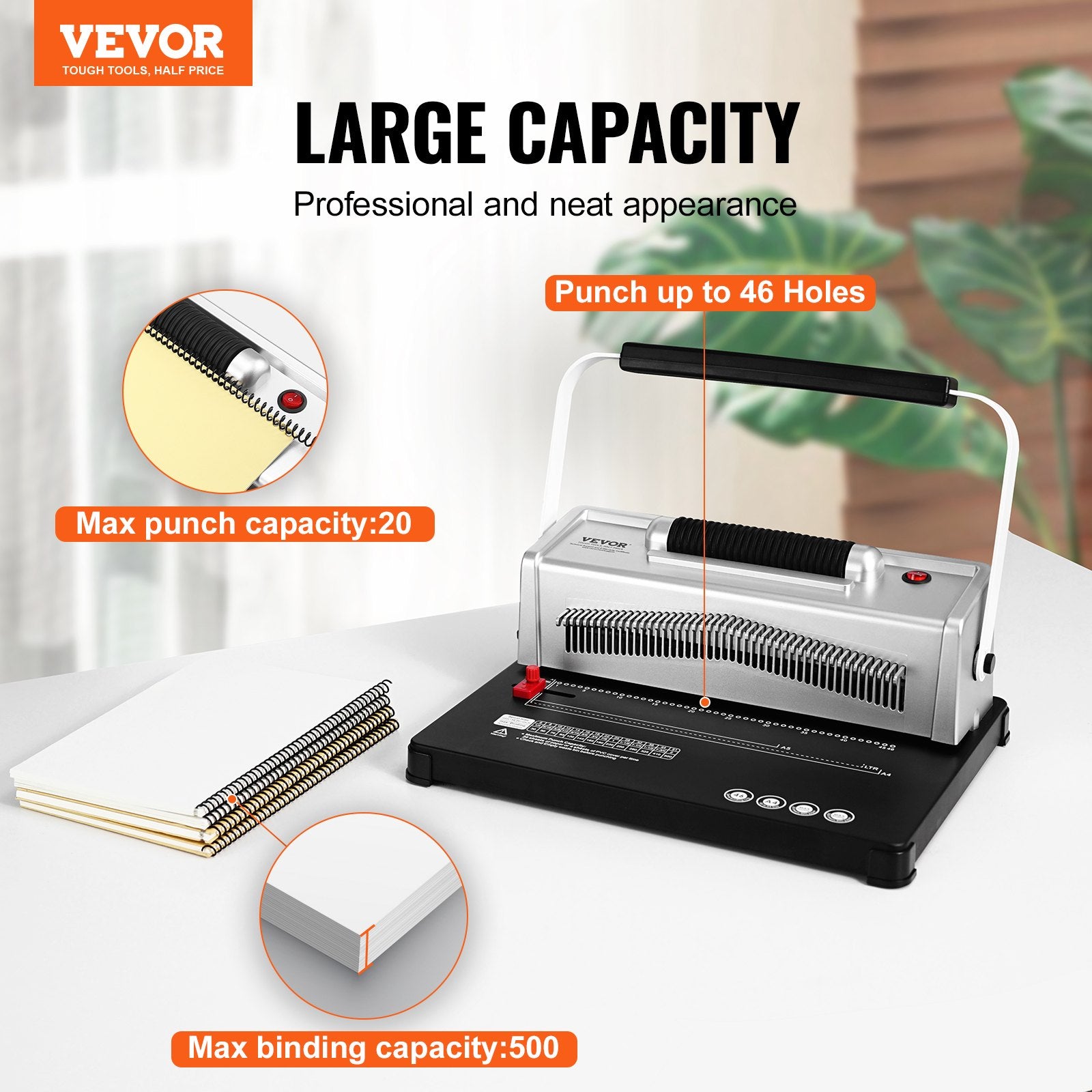 Coil Spiral Binding Machine, Manual Book Maker with Electric Binding, 46-Holes Binding 500 Sheets Punch Binder, with 100pcs 5/16'' Coil Binding Spines, for Letter Size, A4, A5 - Image 2