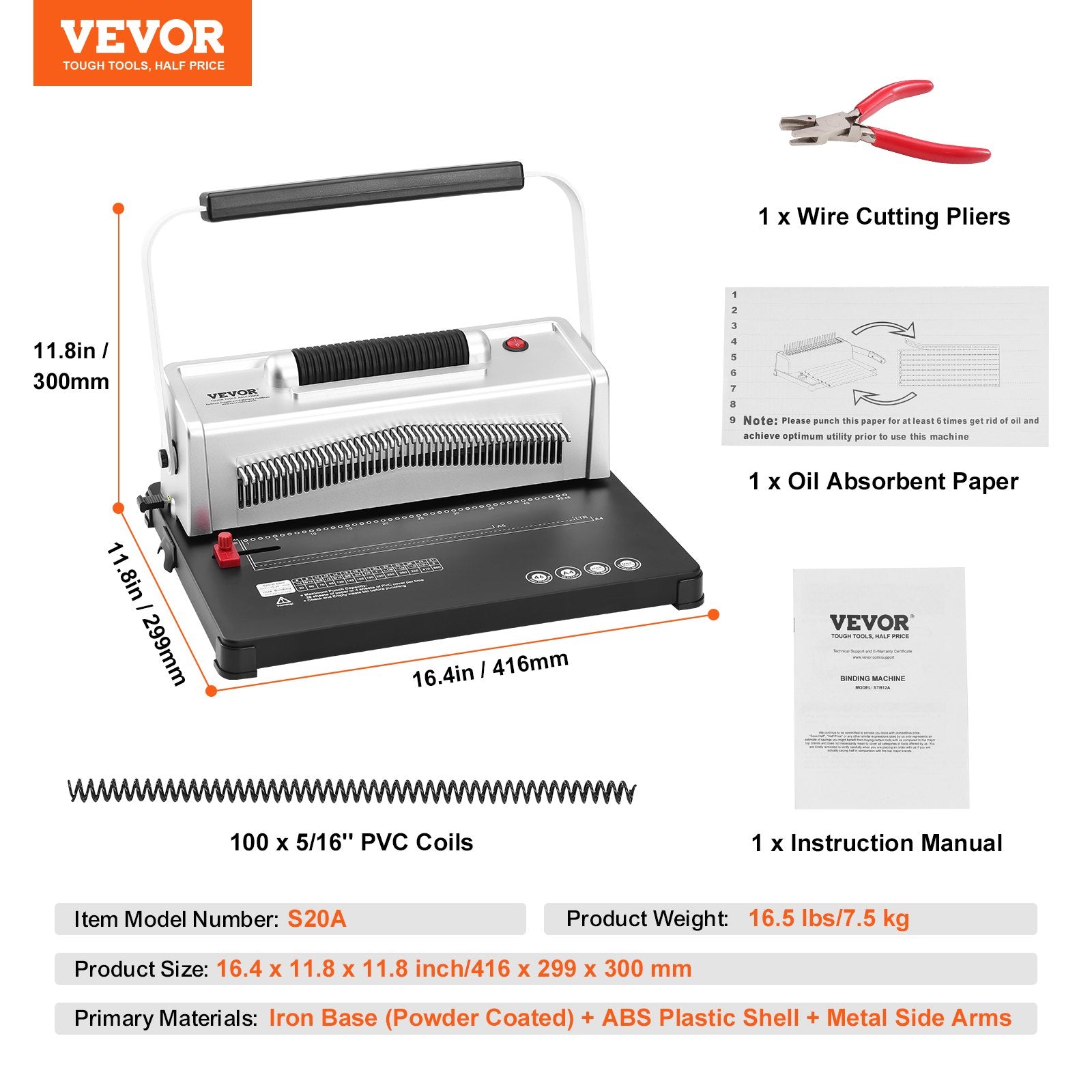 Coil Spiral Binding Machine, Manual Book Maker with Electric Binding, 46-Holes Binding 500 Sheets Punch Binder, with 100pcs 5/16'' Coil Binding Spines, for Letter Size, A4, A5 - Image 7
