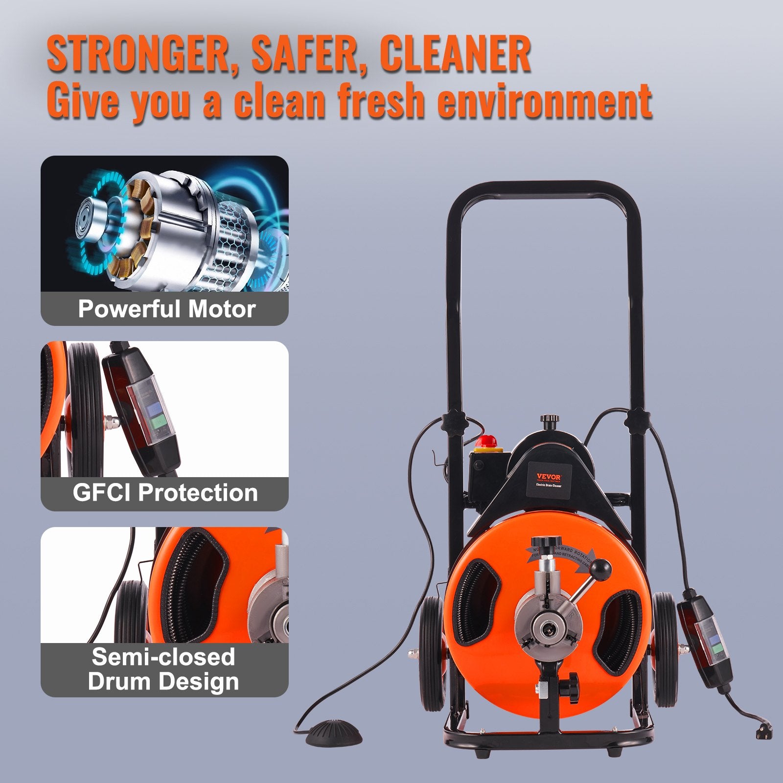 Drain Cleaner Machine 75FT x 3/8Inch, Auto Feed Sewer Snake Auger with 4 Cutter & Air-activated Foot Switch for 2" to 4" Pipes - Image 6