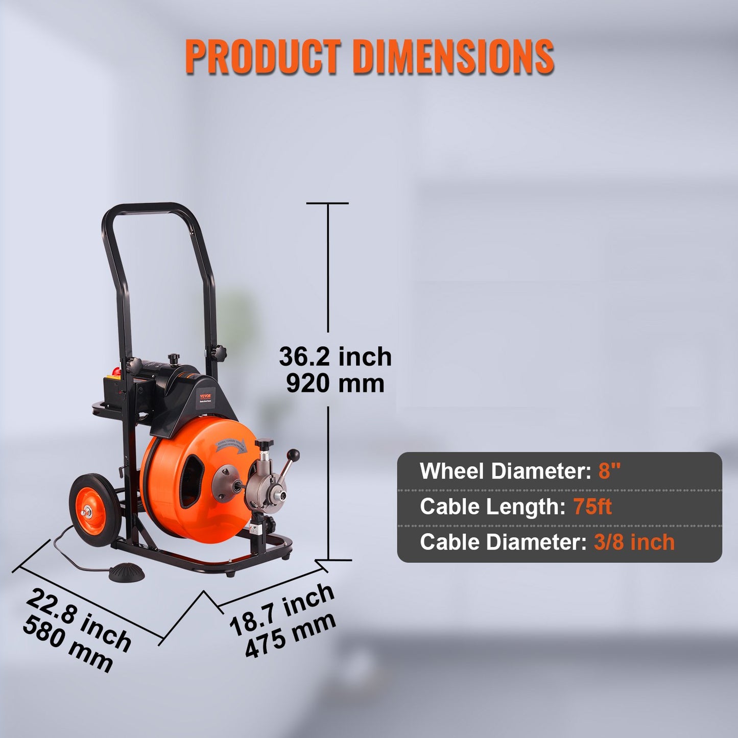 Drain Cleaner Machine 75FT x 3/8Inch, Auto Feed Sewer Snake Auger with 4 Cutter & Air-activated Foot Switch for 2" to 4" Pipes - Image 7