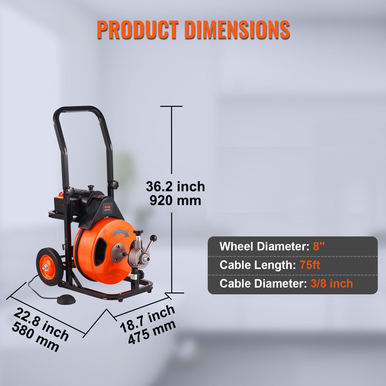 Drain Cleaner Machine 75FT x 3/8Inch, Auto Feed Sewer Snake Auger with 4 Cutter & Air-activated Foot Switch for 2" to 4" Pipes - Image 7