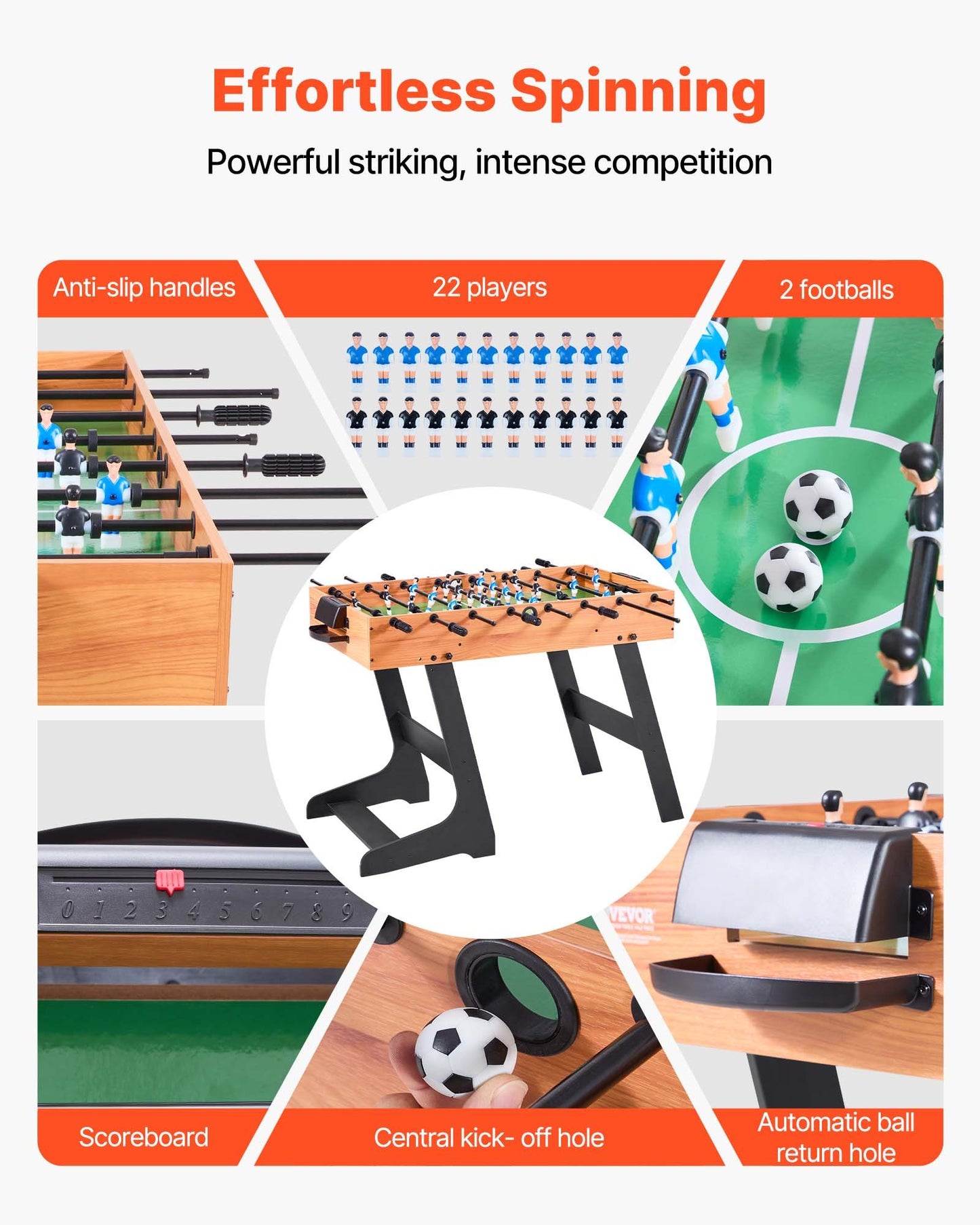 Folding Foosball Table, 106 cm Standard Size Table, Indoor Full Size Foosball Tables for Home, Family, and Game Room, Durable Soccer Set, Includes 2 Balls - Image 3