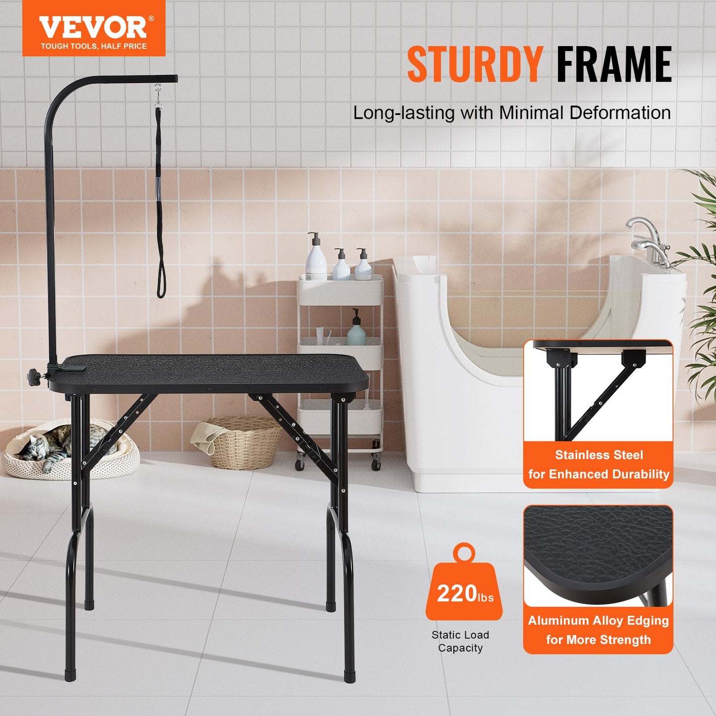Pet Grooming Table Arm with Clamp, 808 x 460 mm Dog Grooming Station, Foldable Pets Grooming Stand for Medium and Small Dogs, Free No Sit Haunch Holder with Grooming Loop, Bearing 99.8kg - Image 2