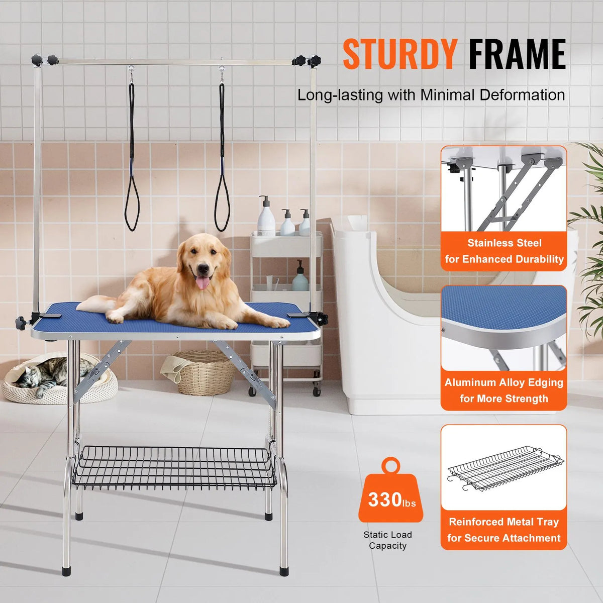 Pet Grooming Table Two Arms with Clamp, 915 x 610mm Dog Grooming Station, Foldable Pets Grooming Stand for Medium and Small Dogs, Free Two No Sit Haunch Holder with Grooming Loop, Bearing 150kg - Image 2