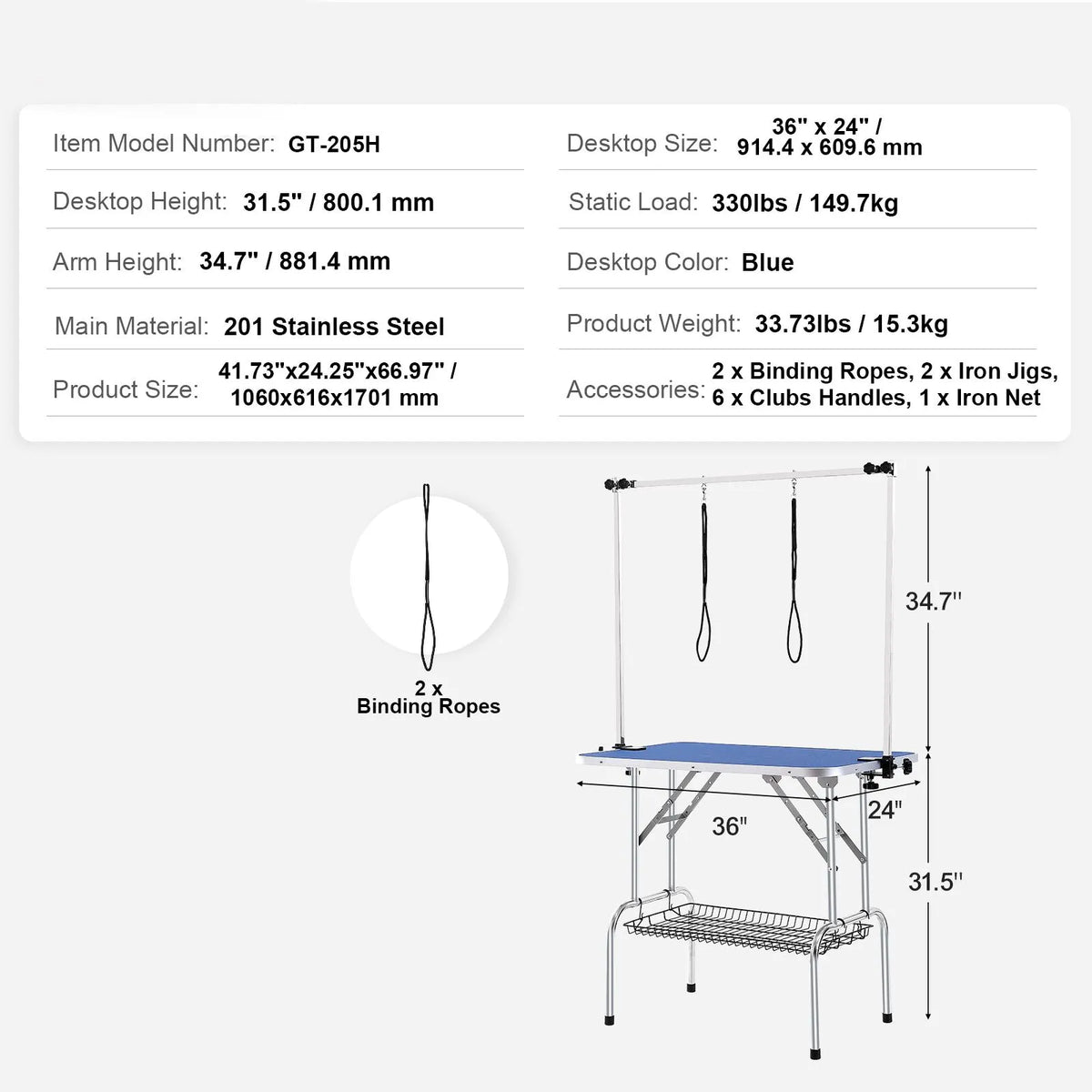Pet Grooming Table Two Arms with Clamp, 915 x 610mm Dog Grooming Station, Foldable Pets Grooming Stand for Medium and Small Dogs, Free Two No Sit Haunch Holder with Grooming Loop, Bearing 150kg - Image 7