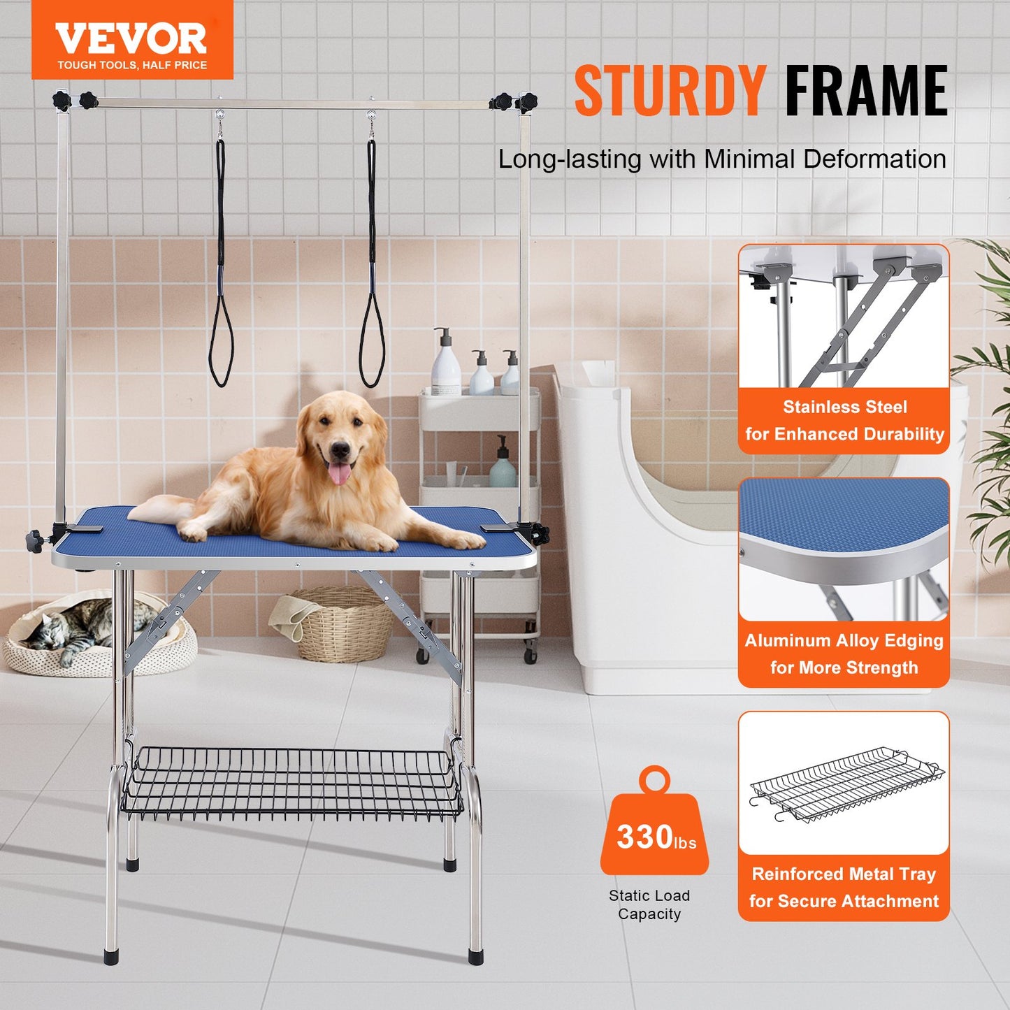 Pet Grooming Table Two Arms with Clamp, 915 x 610mm Dog Grooming Station, Foldable Pets Grooming Stand for Medium and Small Dogs, Free Two No Sit Haunch Holder with Grooming Loop, Bearing 150kg - Image 2