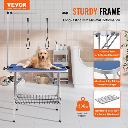 Pet Grooming Table Two Arms with Clamp, 915 x 610mm Dog Grooming Station, Foldable Pets Grooming Stand for Medium and Small Dogs, Free Two No Sit Haunch Holder with Grooming Loop, Bearing 150kg - Image 2