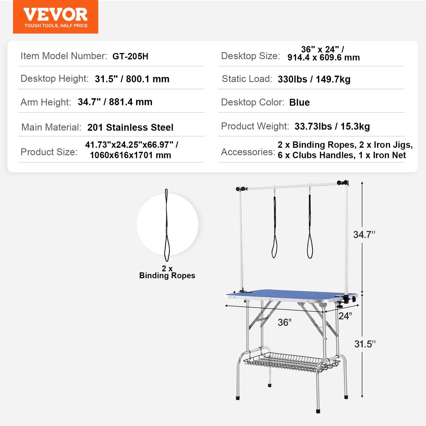 Pet Grooming Table Two Arms with Clamp, 915 x 610mm Dog Grooming Station, Foldable Pets Grooming Stand for Medium and Small Dogs, Free Two No Sit Haunch Holder with Grooming Loop, Bearing 150kg - Image 7