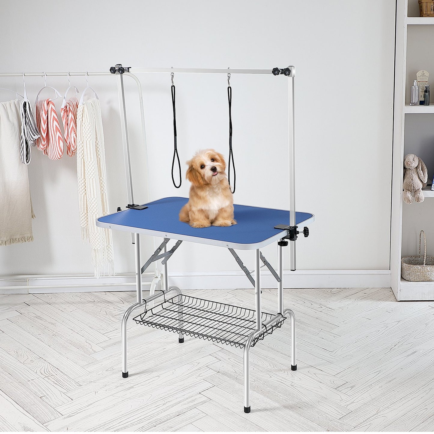 Pet Grooming Table Two Arms with Clamp, 915 x 610mm Dog Grooming Station, Foldable Pets Grooming Stand for Medium and Small Dogs, Free Two No Sit Haunch Holder with Grooming Loop, Bearing 150kg - Image 8