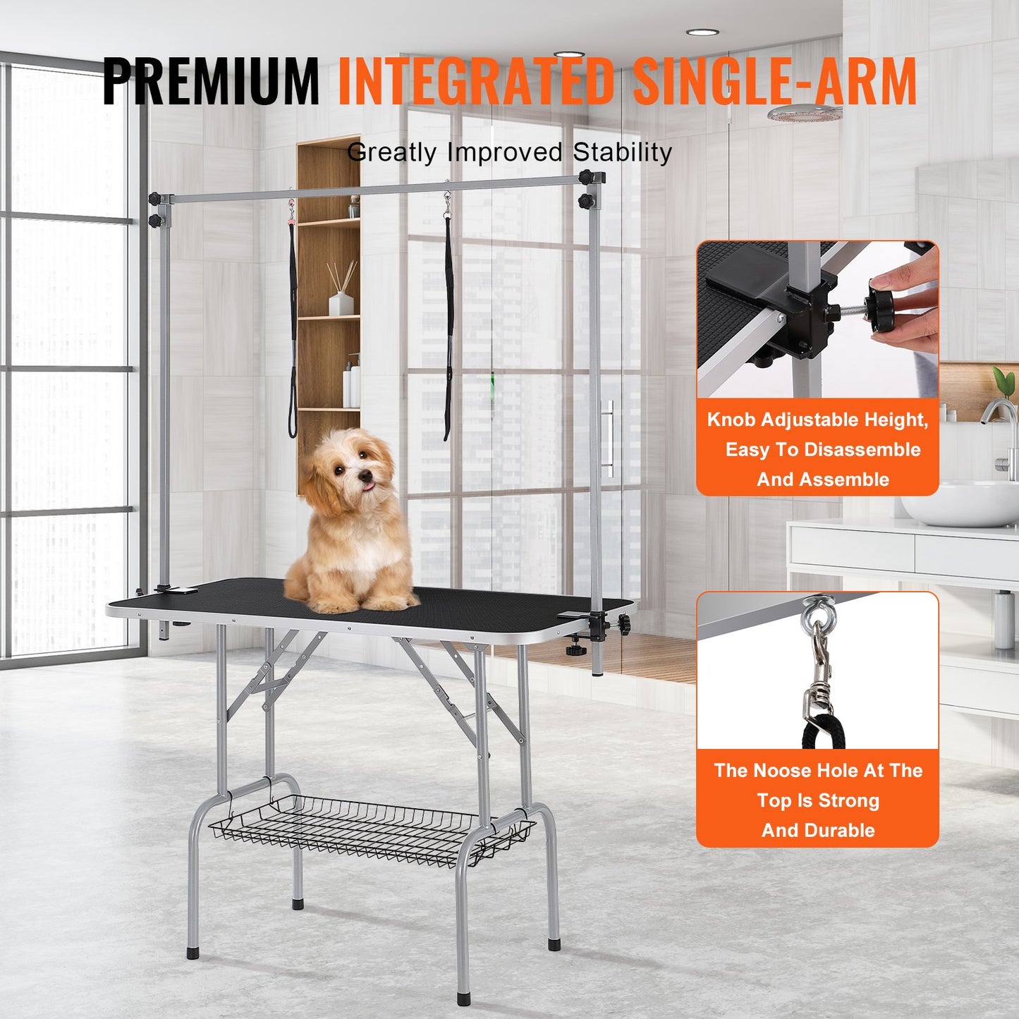 Pet Grooming Table Two Arms with Clamp, 117cm Dog Grooming Station, Foldable Pets Grooming Stand for Medium and Small Dogs, Free Two No Sit Haunch Holder with Grooming Loop, Bearing 149.7kg - Image 4