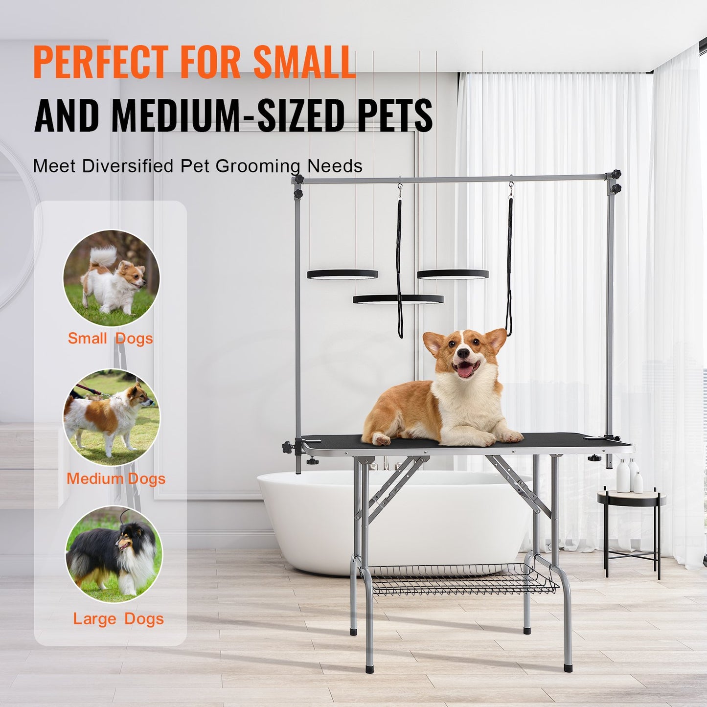 Pet Grooming Table Two Arms with Clamp, 117cm Dog Grooming Station, Foldable Pets Grooming Stand for Medium and Small Dogs, Free Two No Sit Haunch Holder with Grooming Loop, Bearing 149.7kg - Image 6