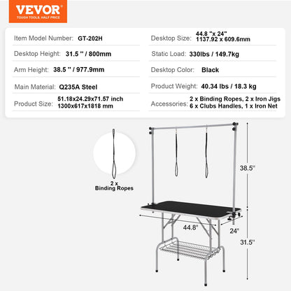 Pet Grooming Table Two Arms with Clamp, 117cm Dog Grooming Station, Foldable Pets Grooming Stand for Medium and Small Dogs, Free Two No Sit Haunch Holder with Grooming Loop, Bearing 149.7kg - Image 7