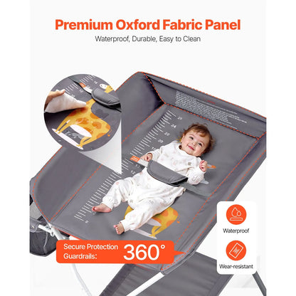 Baby Changing Table, Foldable Diaper Change Station with Side Basket, Adjustable Height Portable Changing Table with Lockable Wheels, Multi-Functional Storage Organizer Nursery, Dark Gray - Image 5