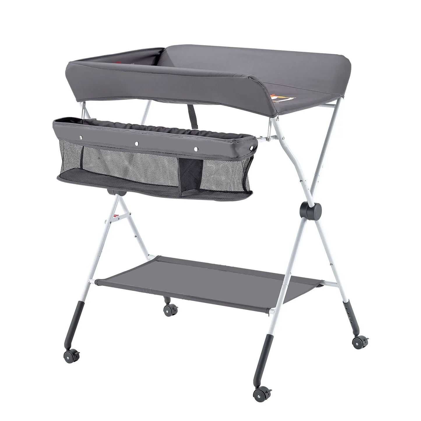 Baby Changing Table, Foldable Diaper Change Station with Side Basket, Adjustable Height Portable Changing Table with Lockable Wheels, Multi-Functional Storage Organizer Nursery, Dark Gray - Image 9