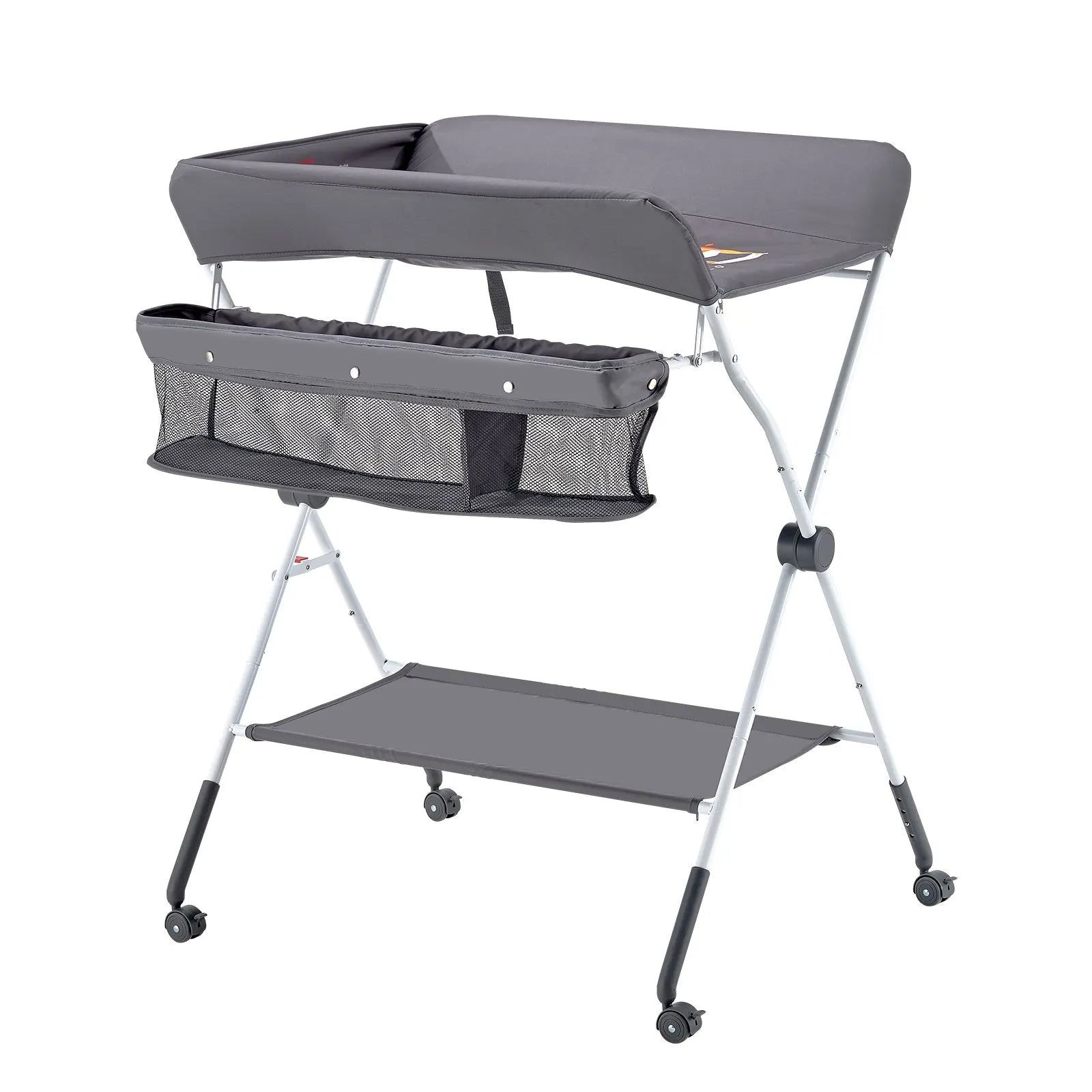 Baby Changing Table, Foldable Diaper Change Station with Side Basket, Adjustable Height Portable Changing Table with Lockable Wheels, Multi-Functional Storage Organizer Nursery, Dark Gray - Image 9