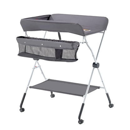 Baby Changing Table, Foldable Diaper Change Station with Side Basket, Adjustable Height Portable Changing Table with Lockable Wheels, Multi-Functional Storage Organizer Nursery, Dark Gray - Image 9