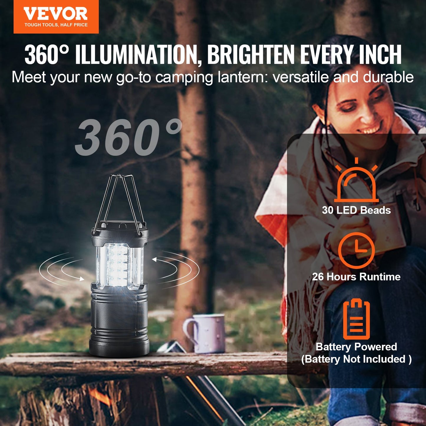 LED Camping Lanterns Collapsible Battery Powered Flashlights Set of 4 - Image 2