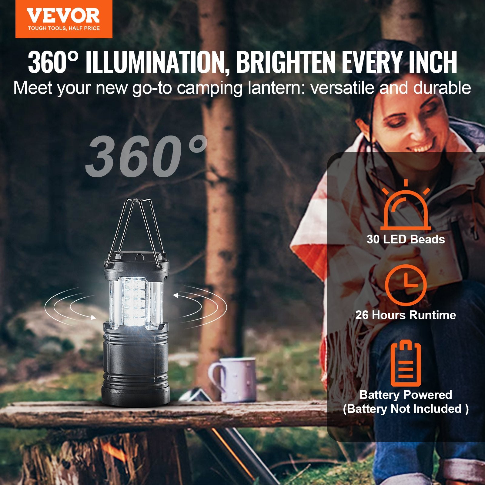 LED Camping Lanterns Collapsible Battery Powered Flashlights Set of 4 - Image 2
