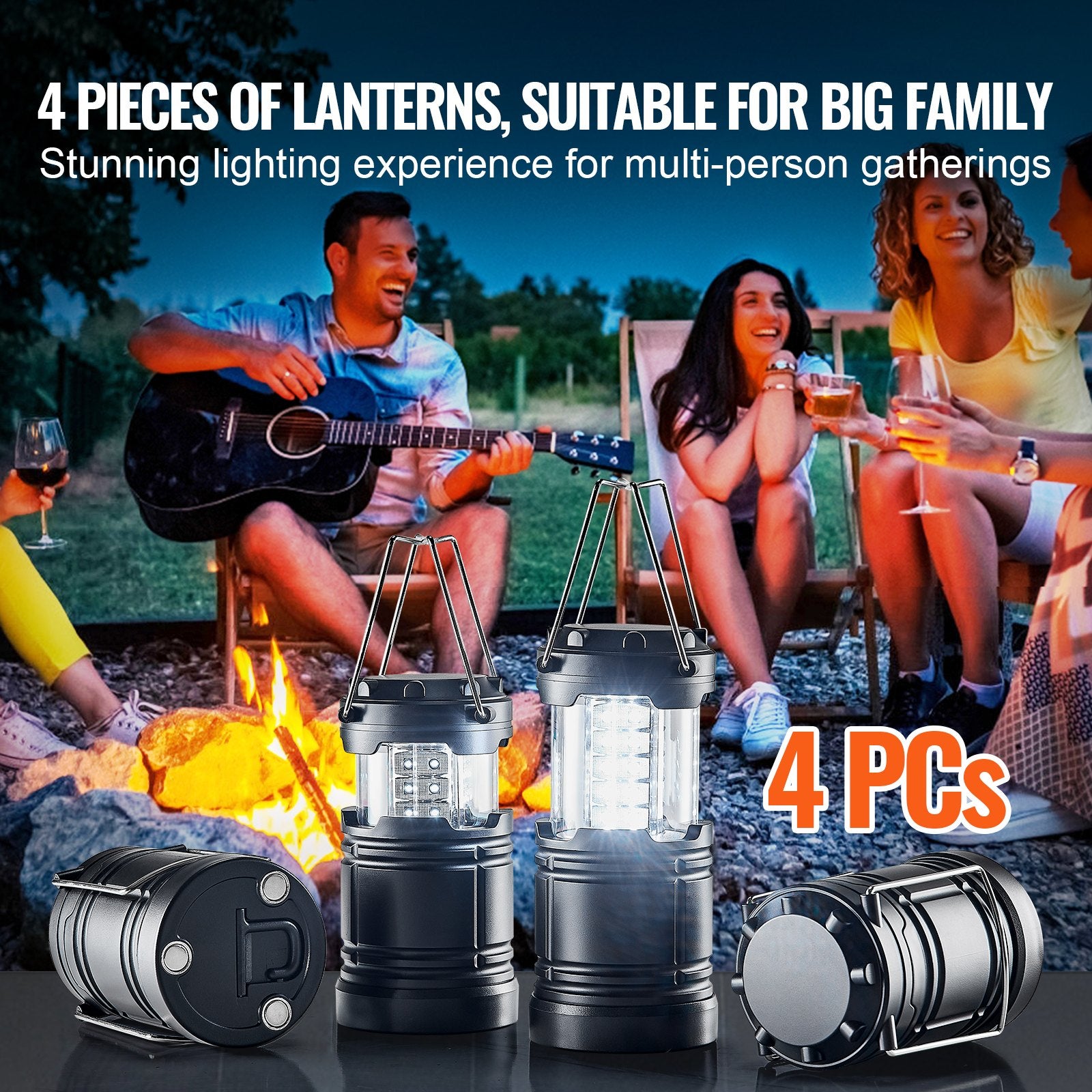 LED Camping Lanterns Collapsible Battery Powered Flashlights Set of 4 - Image 5