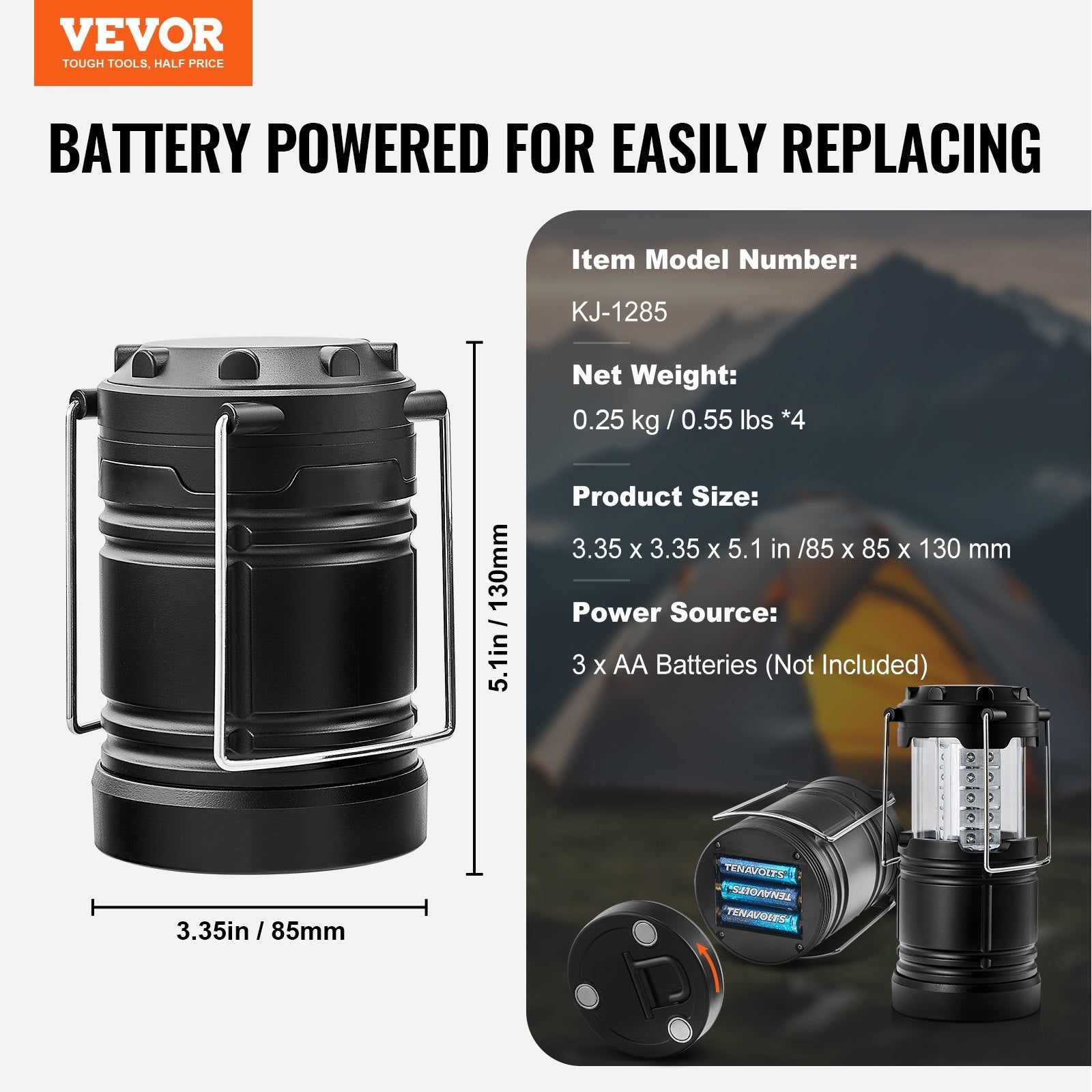LED Camping Lanterns Collapsible Battery Powered Flashlights Set of 4 - Image 7