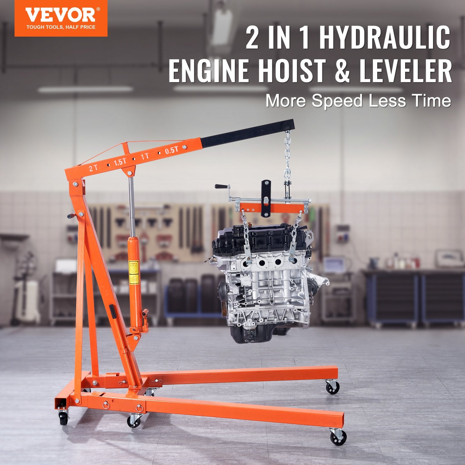 Hydraulic Engine Hoist with Lever, 2000KG Heavy-duty Cherry Picker Shop Crane, Foldable Engine Crane and Engine Hoist leveler for Auto Repair, Motors, Weights Lifting, Loading - Image 2