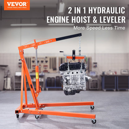 Hydraulic Engine Hoist with Lever, 2000KG Heavy-duty Cherry Picker Shop Crane, Foldable Engine Crane and Engine Hoist leveler for Auto Repair, Motors, Weights Lifting, Loading - Image 2
