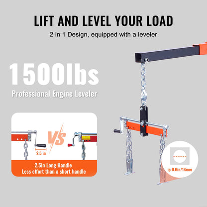 Hydraulic Engine Hoist with Lever, 2000KG Heavy-duty Cherry Picker Shop Crane, Foldable Engine Crane and Engine Hoist leveler for Auto Repair, Motors, Weights Lifting, Loading - Image 4