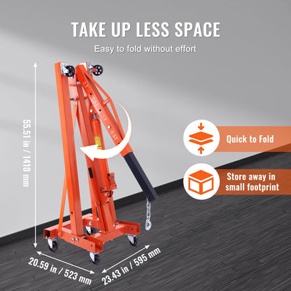Hydraulic Engine Hoist with Lever, 2000KG Heavy-duty Cherry Picker Shop Crane, Foldable Engine Crane and Engine Hoist leveler for Auto Repair, Motors, Weights Lifting, Loading - Image 6