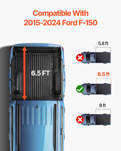 Tri-Fold Truck Bed Tonneau Cover, Compatible with 2015-2024 Ford F-150, 2004 mm Bed, Only Fit 2004 x 1656 mm Inside Bed, 181.4 kg Load Capacity with Built-in LED Light, Quick Folding, Black - Image 2