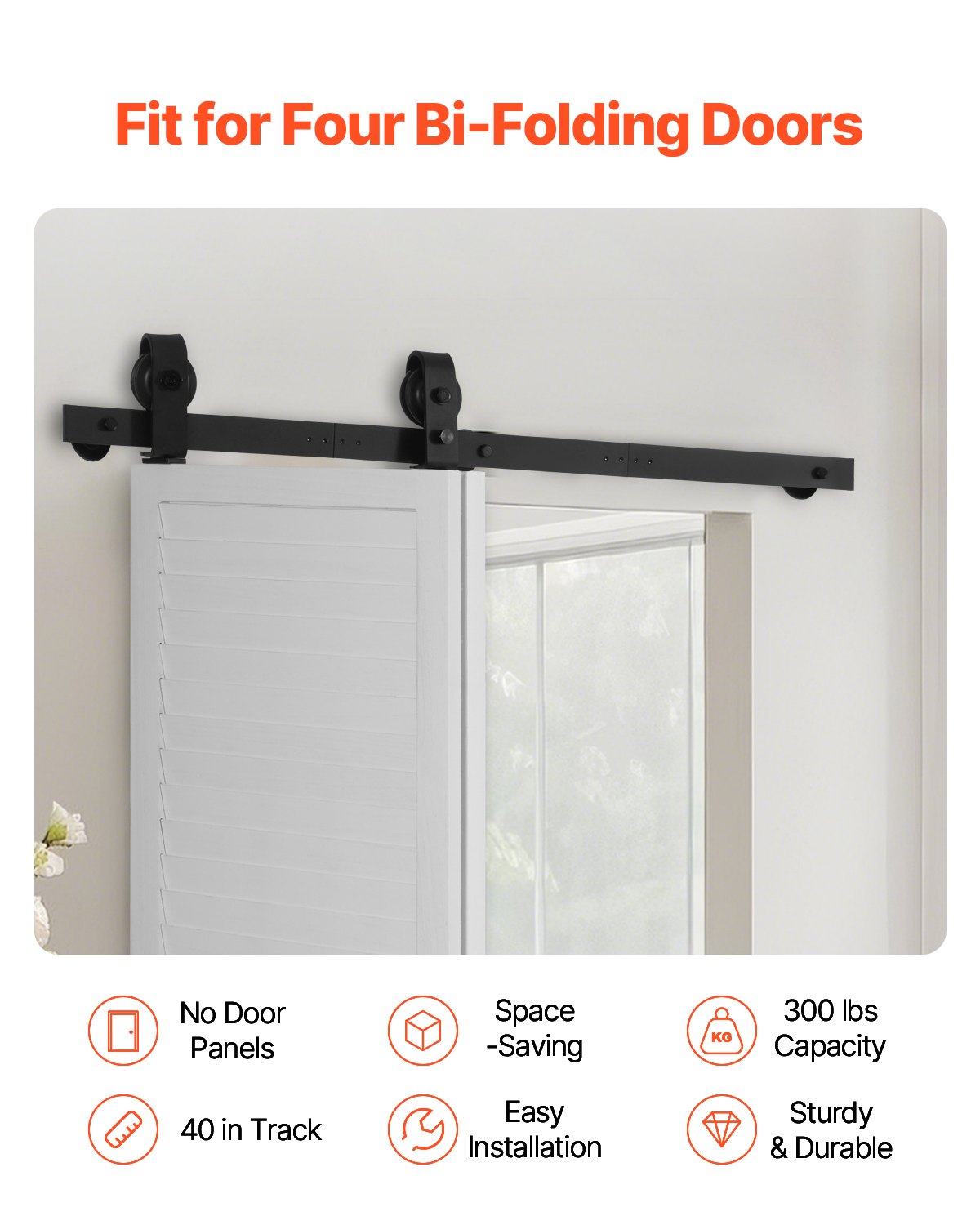 Bi-Folding Sliding Barn Door Hardware Track Kit 40" for Two 18" Doors - Image 2