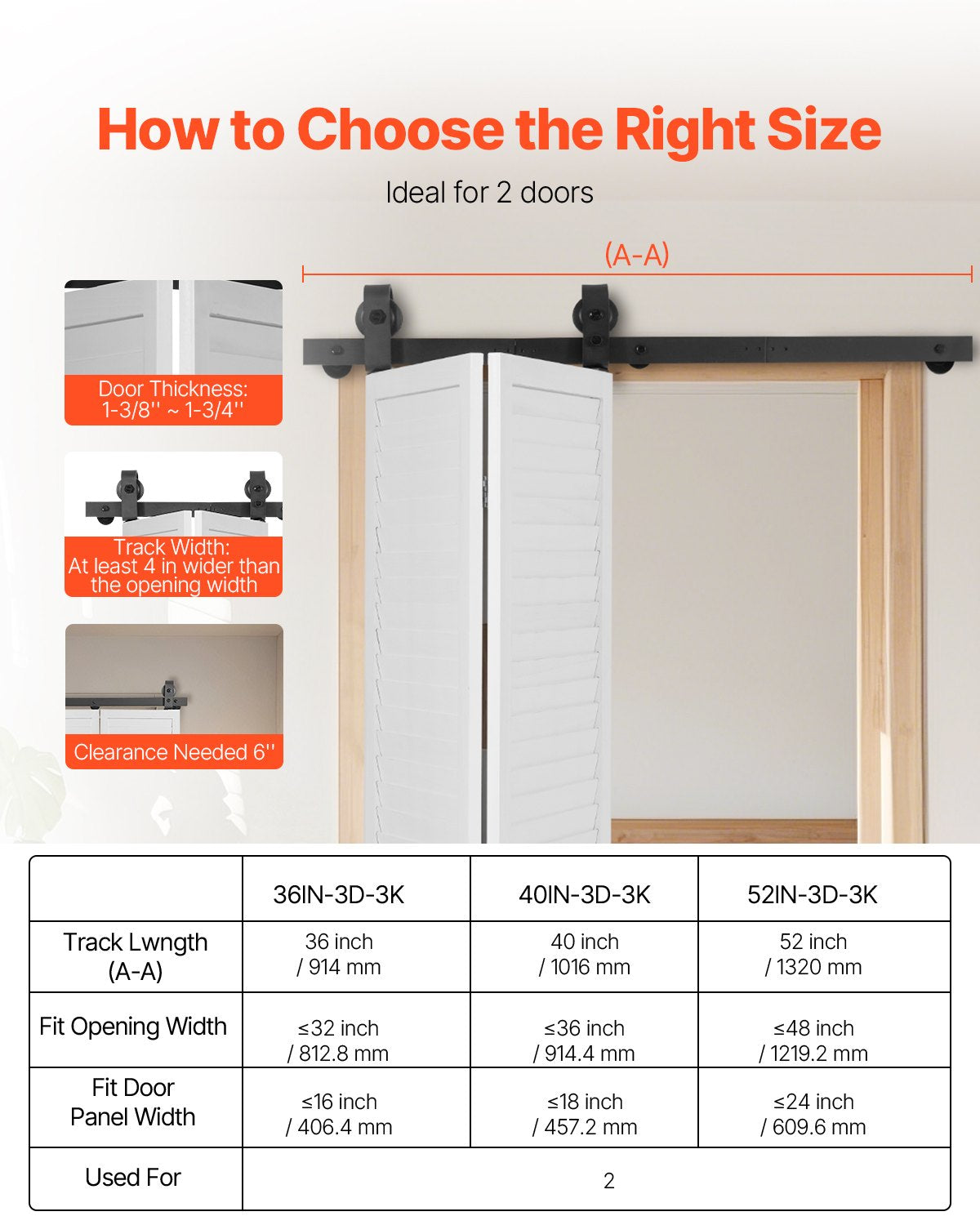 Bi-Folding Sliding Barn Door Hardware Track Kit 40" for Two 18" Doors - Image 6