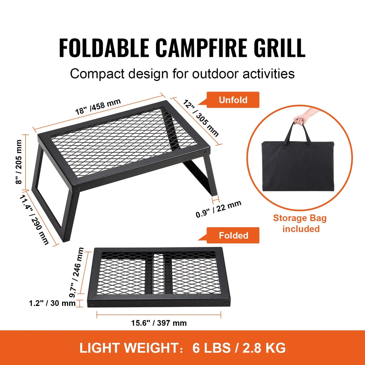 Folding Campfire Grill Portable Camping Fire Pit Steel Outdoor BBQ Picnic - Image 2