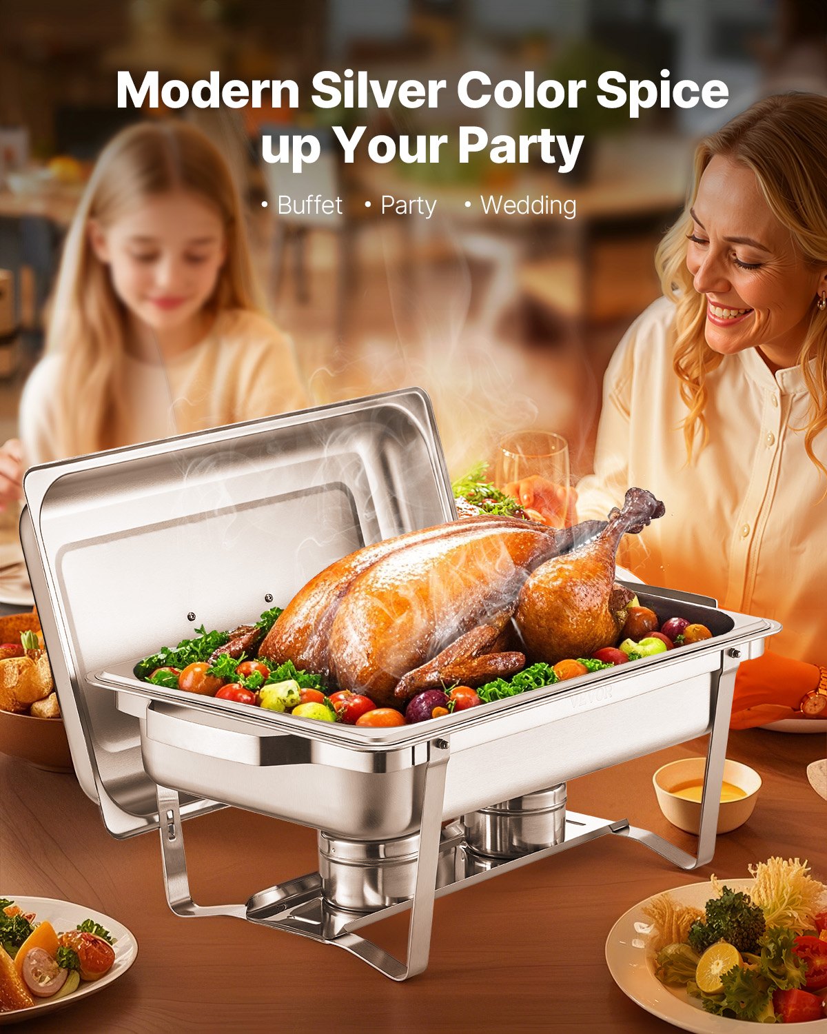 8 Qt 2 Pack Rectangle Chafing Dish Buffet Set Fullsize Pan Stainless Steel - Image 2