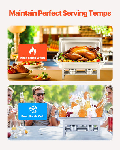 8 Qt 2 Pack Rectangle Chafing Dish Buffet Set Fullsize Pan Stainless Steel - Image 4