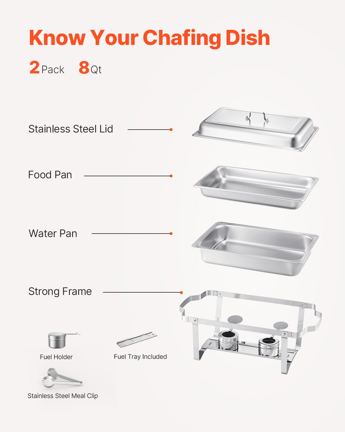8 Qt 2 Pack Rectangle Chafing Dish Buffet Set Fullsize Pan Stainless Steel - Image 5