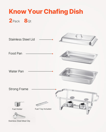 8 Qt 2 Pack Rectangle Chafing Dish Buffet Set Fullsize Pan Stainless Steel - Image 5