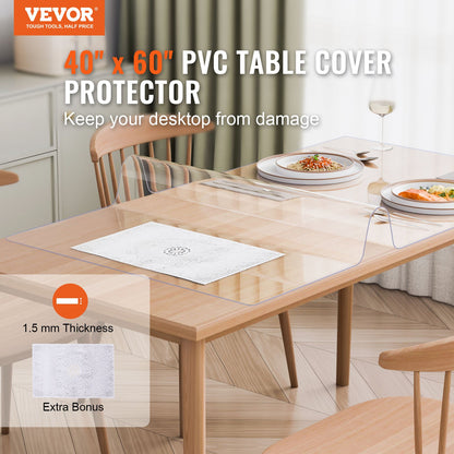 Plastic Table Cover, 40 x 60 Inch 1.5 mm Thick Clear Table Protector, Rectangle PVC Desk Mat, Waterproof & Easy Cleaning Desk Pad Tablecloth, for Office Dresser Dining Room Table Night Stand - Image 2