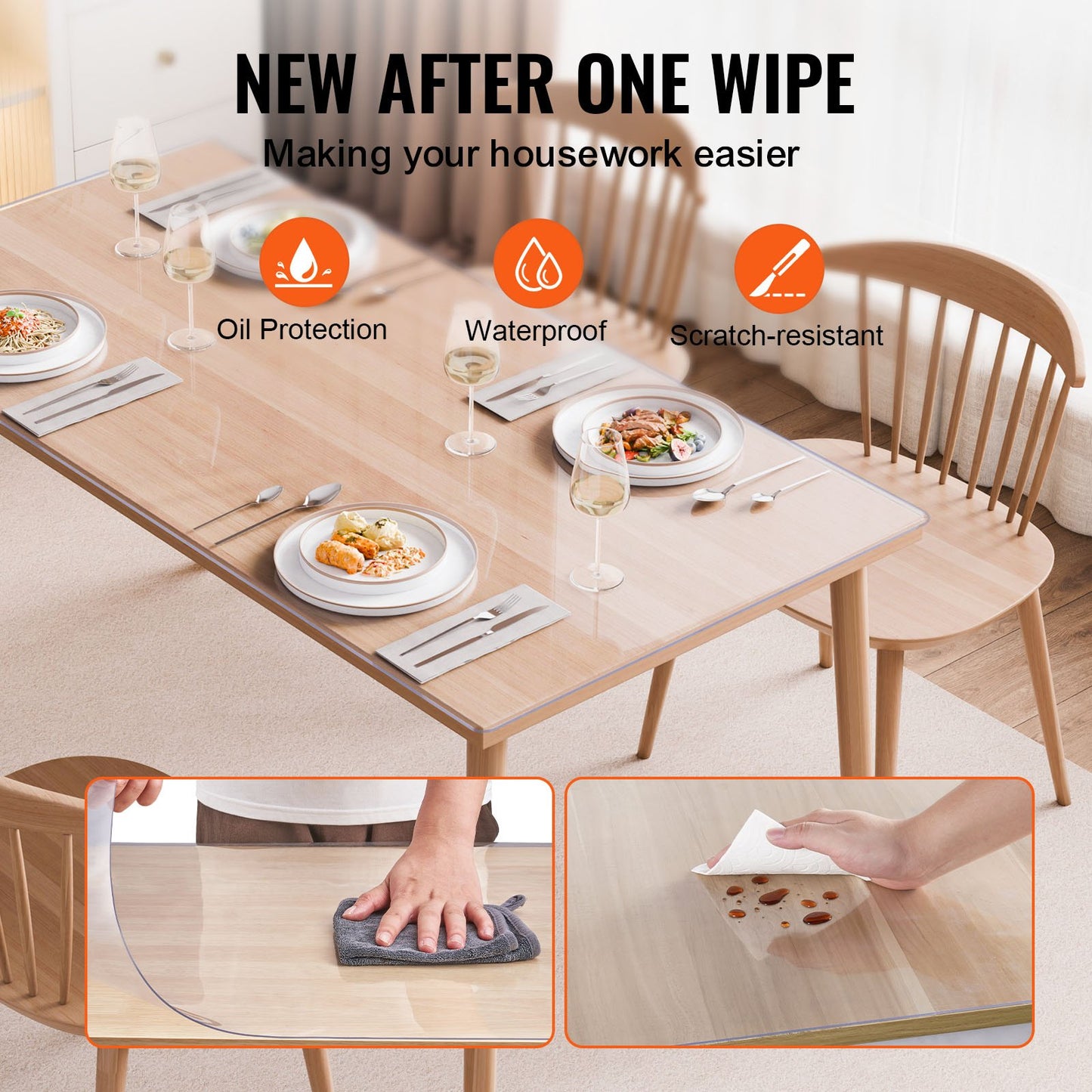 Plastic Table Cover, 40 x 60 Inch 1.5 mm Thick Clear Table Protector, Rectangle PVC Desk Mat, Waterproof & Easy Cleaning Desk Pad Tablecloth, for Office Dresser Dining Room Table Night Stand - Image 4