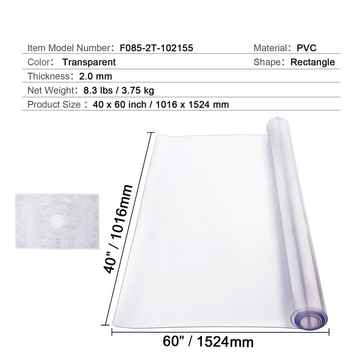 Plastic Table Cover, 40 x 60 Inch 2.0 mm Thick Clear Table Protector, Rectangle PVC Desk Mat, Waterproof & Easy Cleaning Desk Pad Tablecloth, for Office Dresser Dining Room Table Night Stand - Image 7
