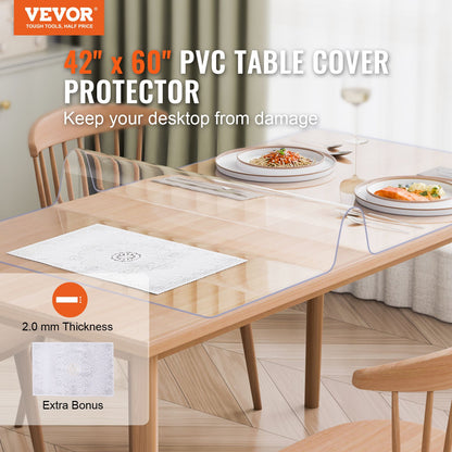 Plastic Table Cover, 42 x 60 Inch 2.0 mm Thick Clear Table Protector, Rectangle PVC Desk Mat, Waterproof & Easy Cleaning Desk Pad Tablecloth, for Office Dresser Dining Room Table Night Stand - Image 2