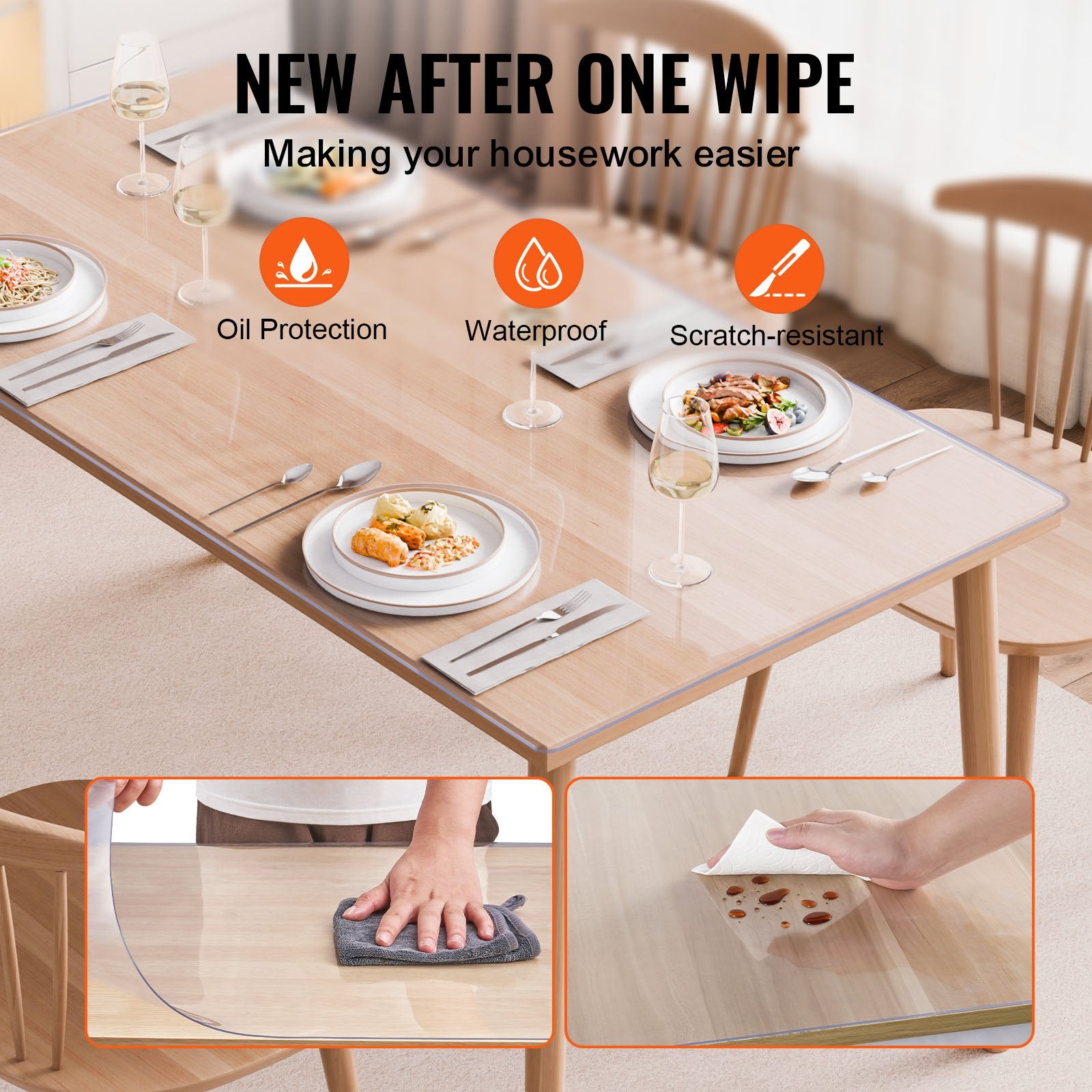 Plastic Table Cover, 42 x 60 Inch 2.0 mm Thick Clear Table Protector, Rectangle PVC Desk Mat, Waterproof & Easy Cleaning Desk Pad Tablecloth, for Office Dresser Dining Room Table Night Stand - Image 4