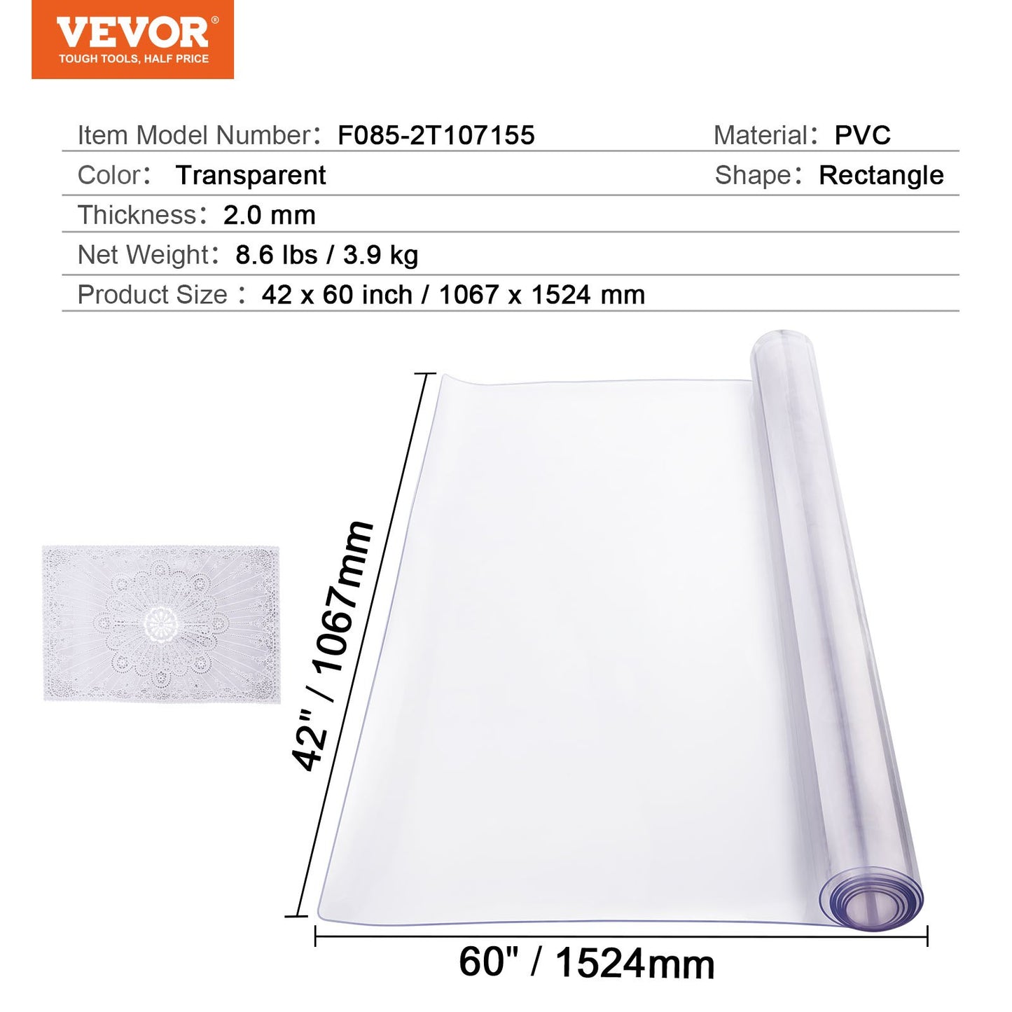 Plastic Table Cover, 42 x 60 Inch 2.0 mm Thick Clear Table Protector, Rectangle PVC Desk Mat, Waterproof & Easy Cleaning Desk Pad Tablecloth, for Office Dresser Dining Room Table Night Stand - Image 7