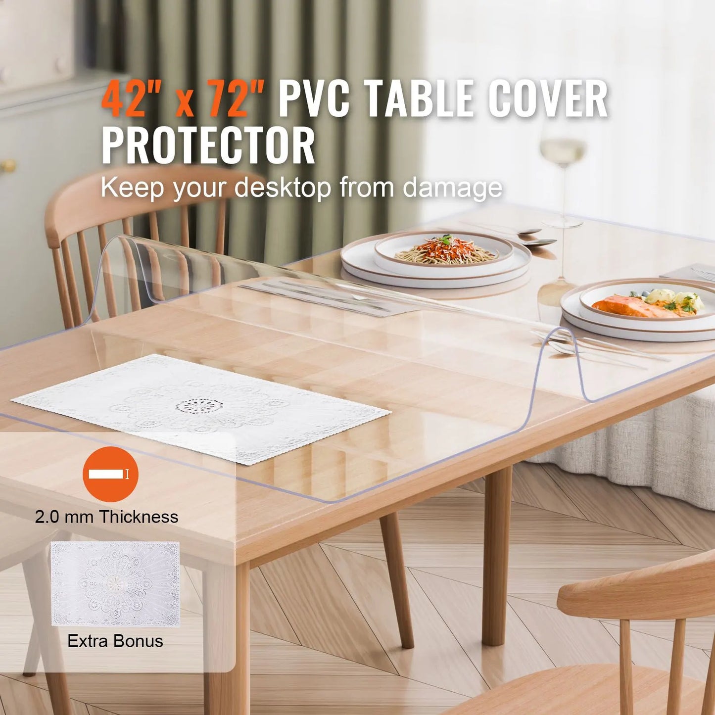 Plastic Table Cover, 42 x 72 Inch 2.0 mm Thick Clear Table Protector, Rectangle PVC Desk Mat, Waterproof & Easy Cleaning Desk Pad Tablecloth, for Office Dresser Dining Room Table Night Stand - Image 2