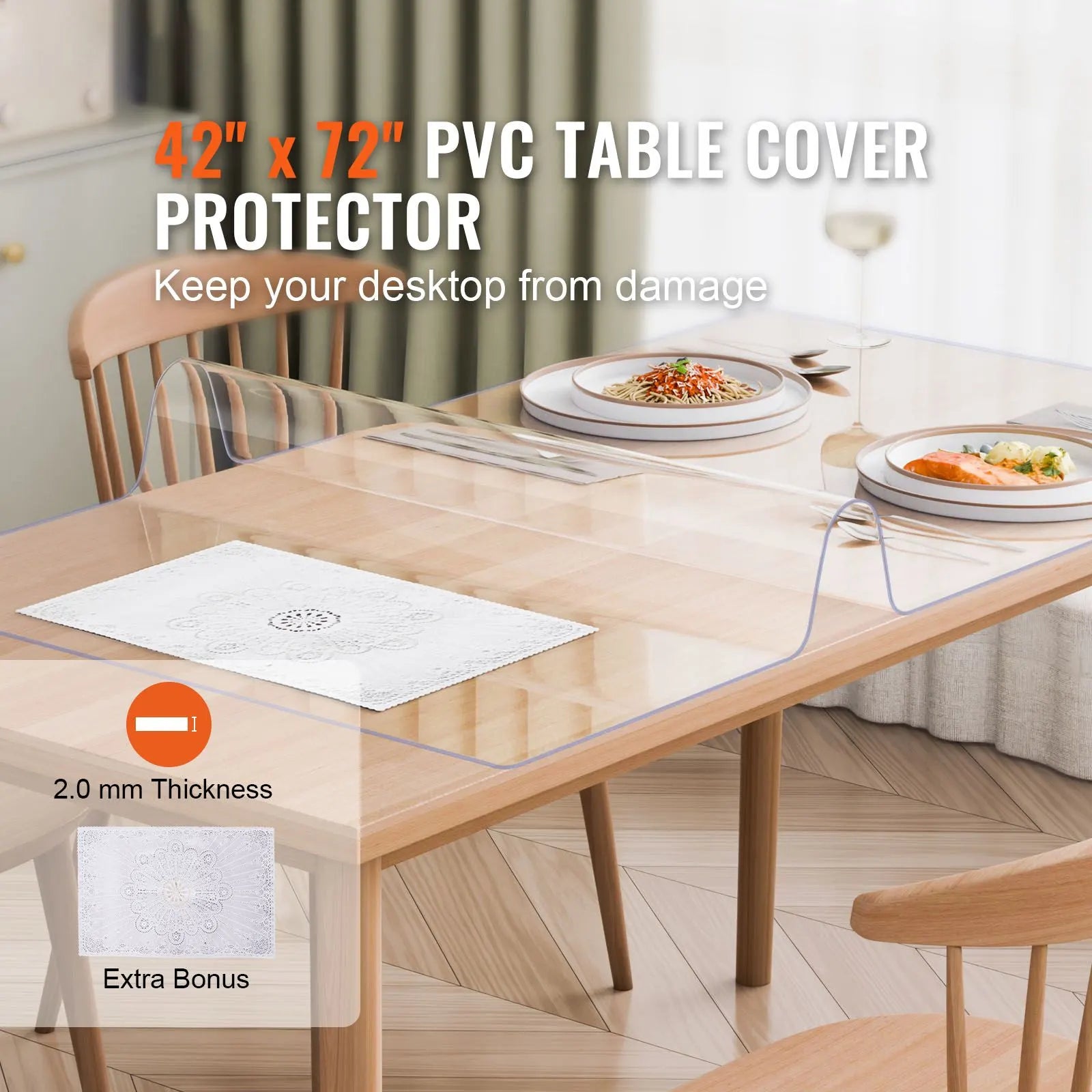 Plastic Table Cover, 42 x 72 Inch 2.0 mm Thick Clear Table Protector, Rectangle PVC Desk Mat, Waterproof & Easy Cleaning Desk Pad Tablecloth, for Office Dresser Dining Room Table Night Stand - Image 2
