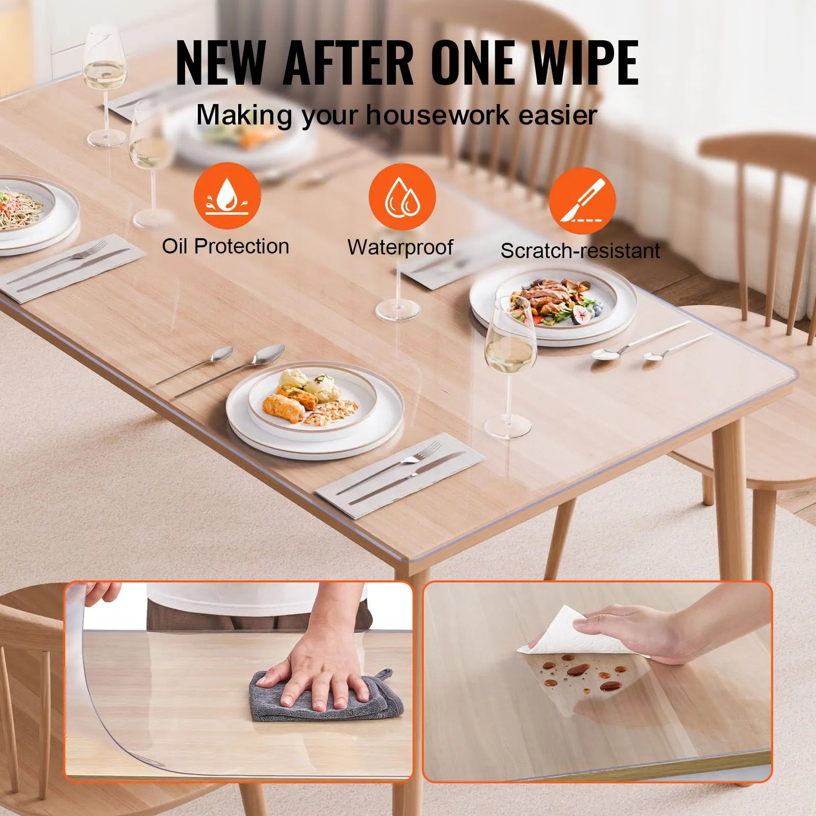 Plastic Table Cover, 42 x 72 Inch 2.0 mm Thick Clear Table Protector, Rectangle PVC Desk Mat, Waterproof & Easy Cleaning Desk Pad Tablecloth, for Office Dresser Dining Room Table Night Stand - Image 4