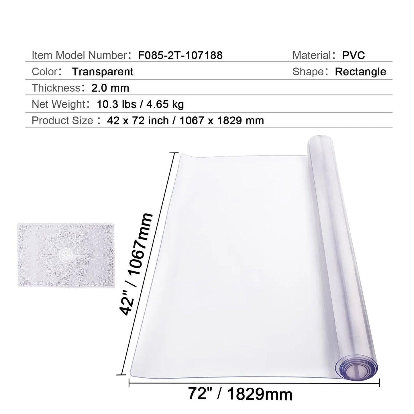 Plastic Table Cover, 42 x 72 Inch 2.0 mm Thick Clear Table Protector, Rectangle PVC Desk Mat, Waterproof & Easy Cleaning Desk Pad Tablecloth, for Office Dresser Dining Room Table Night Stand - Image 7