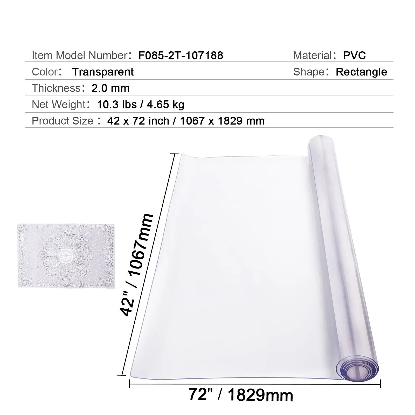 Plastic Table Cover, 42 x 72 Inch 2.0 mm Thick Clear Table Protector, Rectangle PVC Desk Mat, Waterproof & Easy Cleaning Desk Pad Tablecloth, for Office Dresser Dining Room Table Night Stand - Image 7
