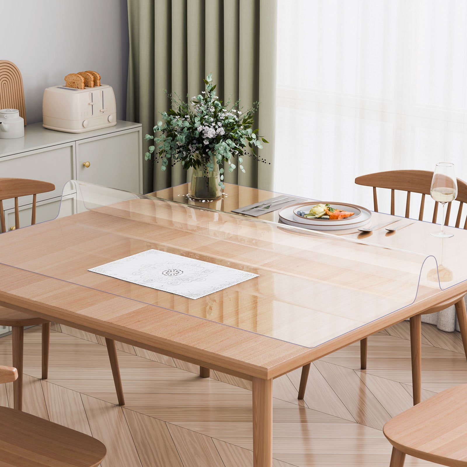 Plastic Table Cover, 48 x 48 Inch 1.5 mm Thick Clear Table Protector, Square PVC Desk Mat, Waterproof & Easy Cleaning Desk Pad Tablecloth, for Office Dresser Dining Room Table Night Stand - Image 8