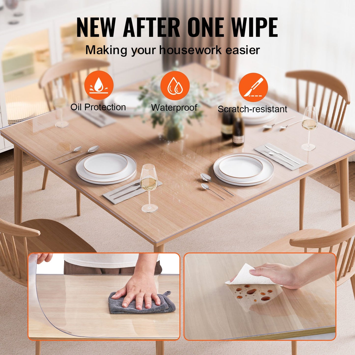 Plastic Table Cover, 54 x 54 Inch 1.5 mm Thick Clear Table Protector, Square PVC Desk Mat, Waterproof & Easy Cleaning Desk Pad Tablecloth, for Office Dresser Dining Room Table Night Stand - Image 4