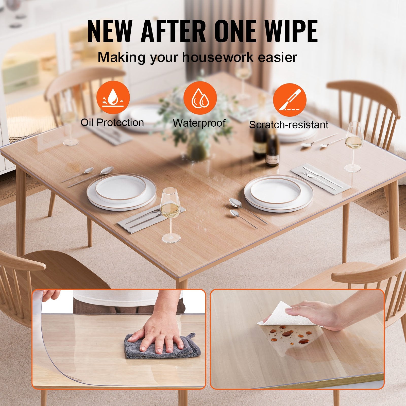 Plastic Table Cover, 54 x 54 Inch 1.5 mm Thick Clear Table Protector, Square PVC Desk Mat, Waterproof & Easy Cleaning Desk Pad Tablecloth, for Office Dresser Dining Room Table Night Stand - Image 4